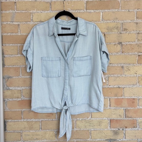 Black Tape Tops - NWT Black Tape Tencel Denim Blue Tie-Front Shirt